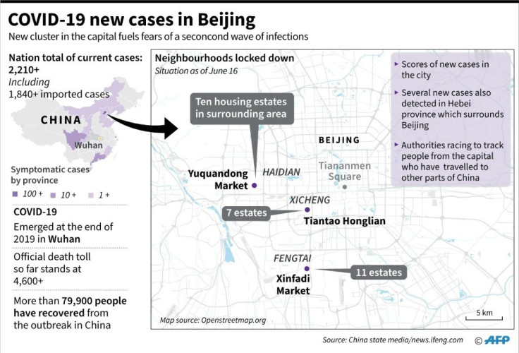 Map showing the districts affected in the latest flare up of COVID-19 cases in Beijing.