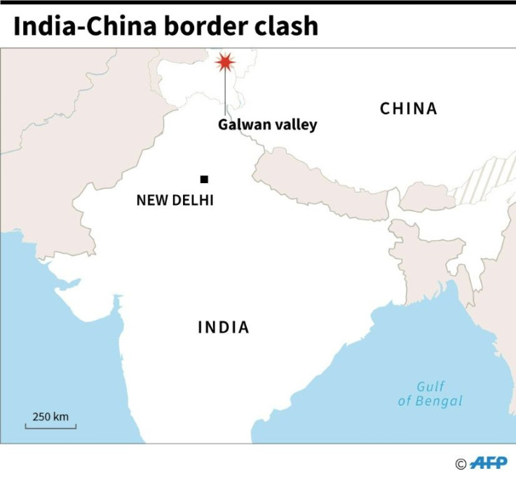 Map showing the Galwan valley on the border of India and China where a clash between soldiers has been reported Tuesday