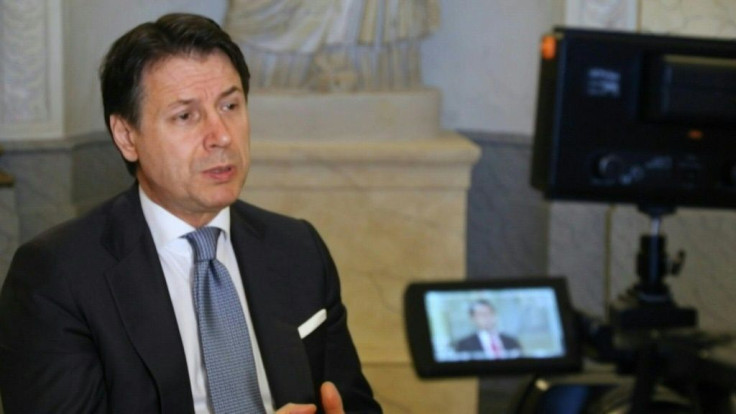 Italian Prime Minister Giuseppe Conte answers questions from AFP journalists during an exclusive interview in Rome