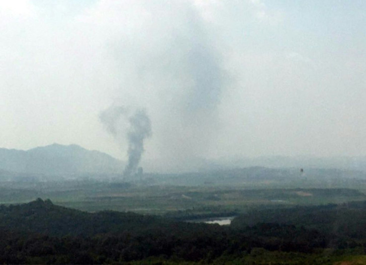 Smoke rises from North Korea's Kaesong Industrial Complex, as seen from South Korea's border city of Paju