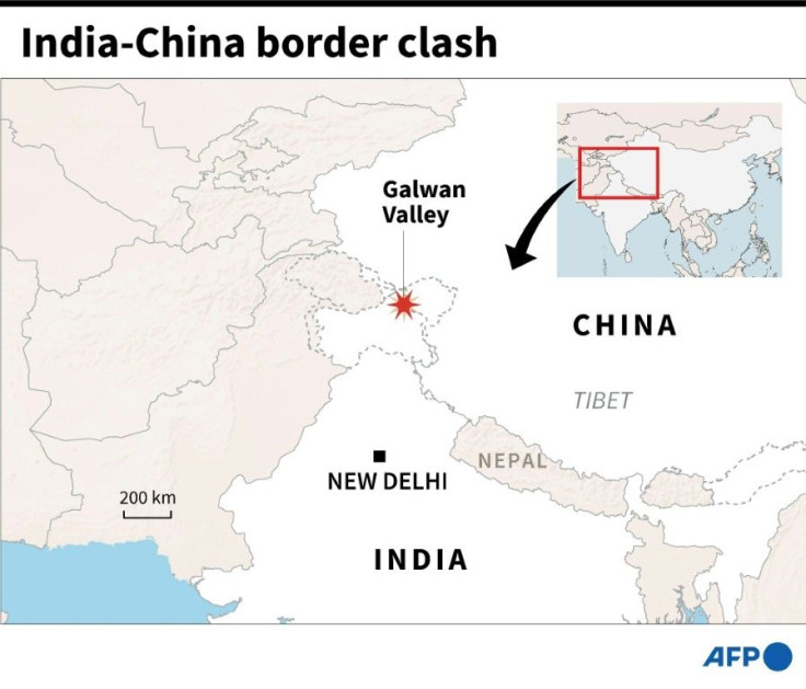 Map showing the Galwan Valley on the border of India and China where a deadly clash between soldiers has been reported Tuesday
