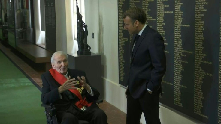 Macron speaks with a war veteran on the 80th anniversary of De Gaulle's 'Nazi resistance' call