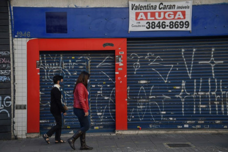 A shuttered storefront in Sao Paulo, Brazil, where small businesses have been ravaged by the coronavirus pandemic