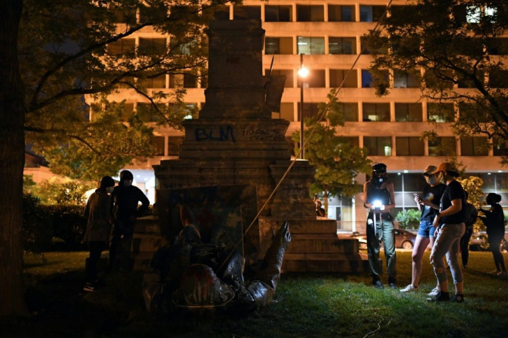 The Washington statue of Confederate general Albert Pike was toppled by protesters Friday night