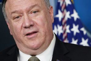 US top diplomat Mike Pompeo defended recent discussion on race relations in America as a sign of a healthy democracy; he is pictured April 8, 2020