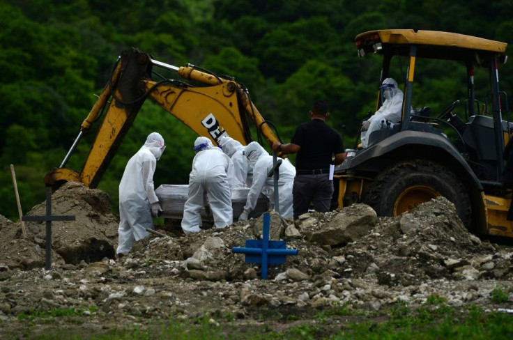 Honduran workers bury a COVID-19 victim. Infections have surged in Latin America and the Caribbean, which now have 2,007,621 confirmed cases