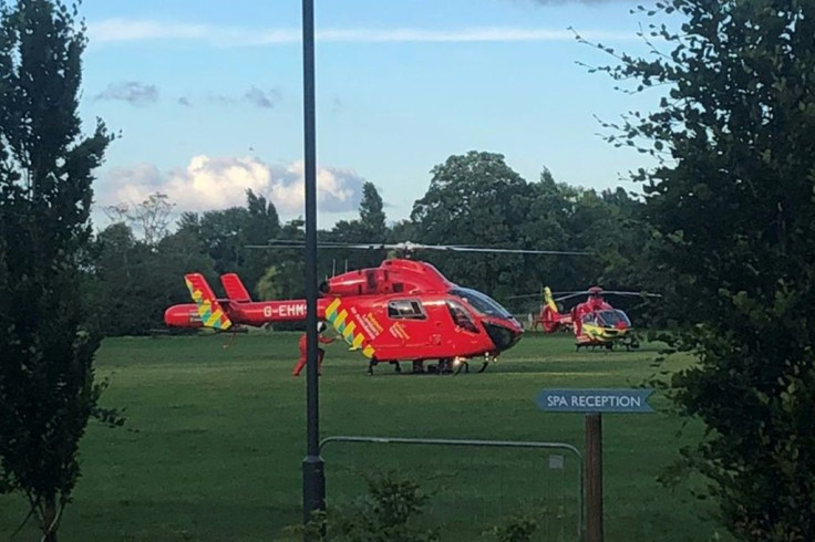 Two air ambulances and several police cars rushed to the park on Saturday evening