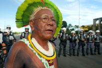 The threat posed to indigenous communities by the coronavirus was highlighted by the death of Brazilian chief Paulinho Paiakan (pictured 2017), an iconic defender of the Amazon rainforest