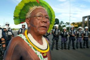 The threat posed to indigenous communities by the coronavirus was highlighted by the death of Brazilian chief Paulinho Paiakan (pictured 2017), an iconic defender of the Amazon rainforest
