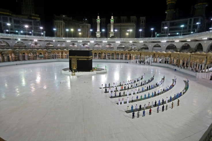 Worshippers pray at the Kaaba, Islam's holiest shrine, at the Grand Mosque complex in Saudi Arabia's holy city of Mecca