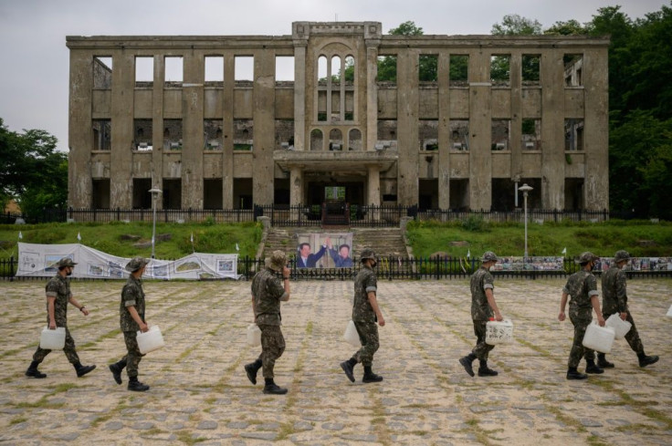 The concrete shell of a three-storey building was once the regional headquarters for North Korea's ruling Workers' Party