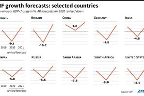 Revised IMF growth forecasts for 2019-2021 for selected countries