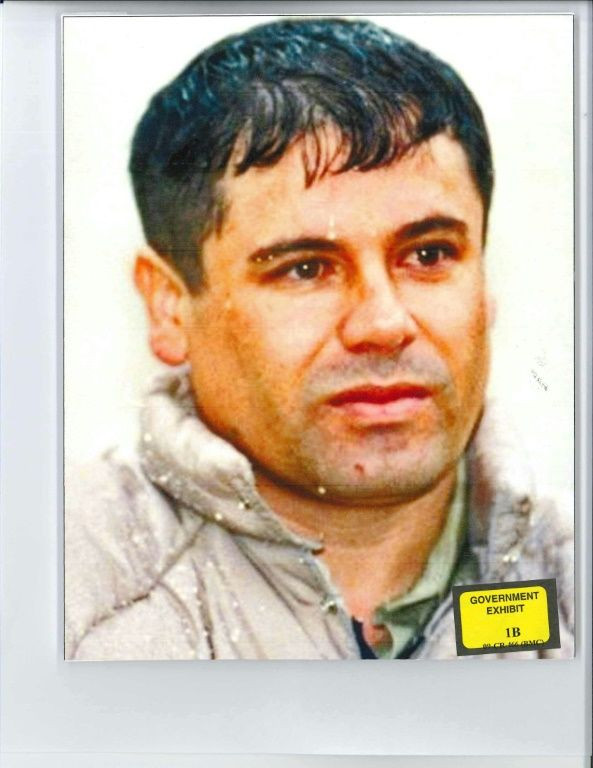 This undated handout photograph obtained from Brooklyn federal court on November 26, 2018, shows a photo of Mexican druglord Joaquin "El Chapo" Guzman, shown to the jury during his trial in Brooklyn federal court