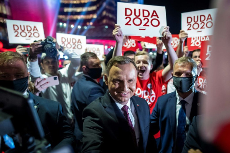 Polish President Andrzej Duda (C) is the frontrunner in the election