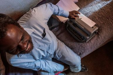 Jetro Gonese and his braille typewriter. South Africa's anti-coronavirus lockdown has had a devastating impact on the visually impaired