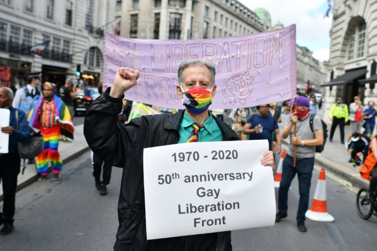 British gay rights activist Peter Tatchell jonied other veteran campaigners to mark the 50th anniversary of the founding of the London Gay Liberation Front