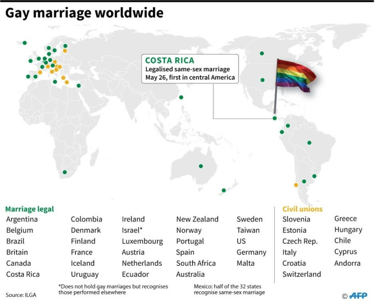 Countries and territories where gay marriage is allowed worldwide. Costa Rica legalised same-sex marriage on Tuesday, becoming the first Central American country to do so.