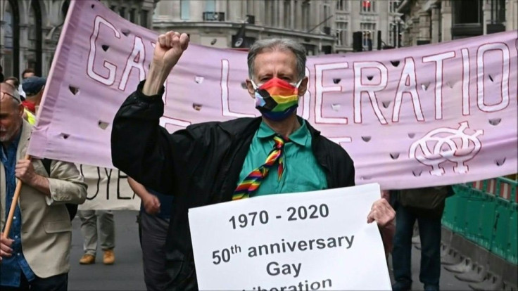 IMAGES British gay rights activist Peter Tatchell leads a march in London with veteran campaigners and supporters to mark the 50th anniversary of the London Gay Liberation Front's formation in 1970.