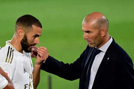Moment of magic: Karim Benzema seen here with Real Madrid coach Zinedine Zidane