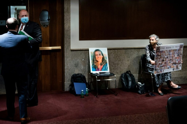 Nadia Milleron, mother of a victim of the Ethiopian Airlines crash, watches as FAA administrator Stephen Dickson leaves a hearing of the Senate Commerce, Science, and Transportation Committee on June 17, 2020, in Washington, DC