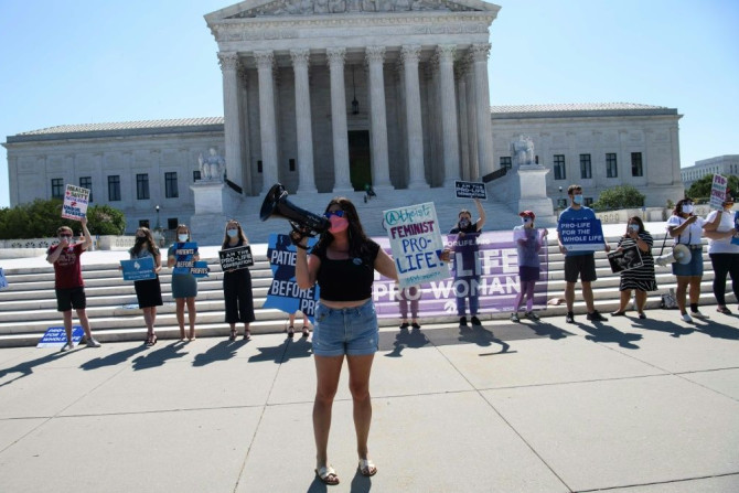 Anti-abortion activists demonstrate in front of the US Supreme Court on June 29, 2020