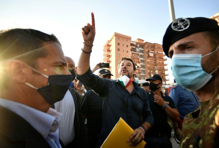 Salvini struggled to be heard over the heckling from the crowd