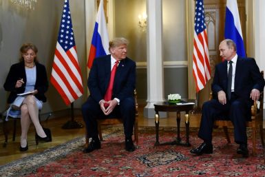Russian President Vladimir Putin and US President Donald Trump at a July 2018 summit in Helsinki where Trump controversially acknowledged Putin's denials of election meddling