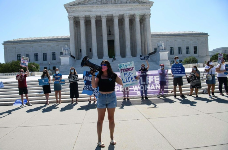 Anti-abortion activists demonstrate in front of the US Supreme Court on June 29, 2020