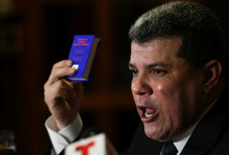 Among the officials sanctioned by the EU was Maduro-backed opposition legislator Luis Parra (pictured January 2020), who is contesting the leadership of the opposition controlled National Assembly with its president Juan Guaido