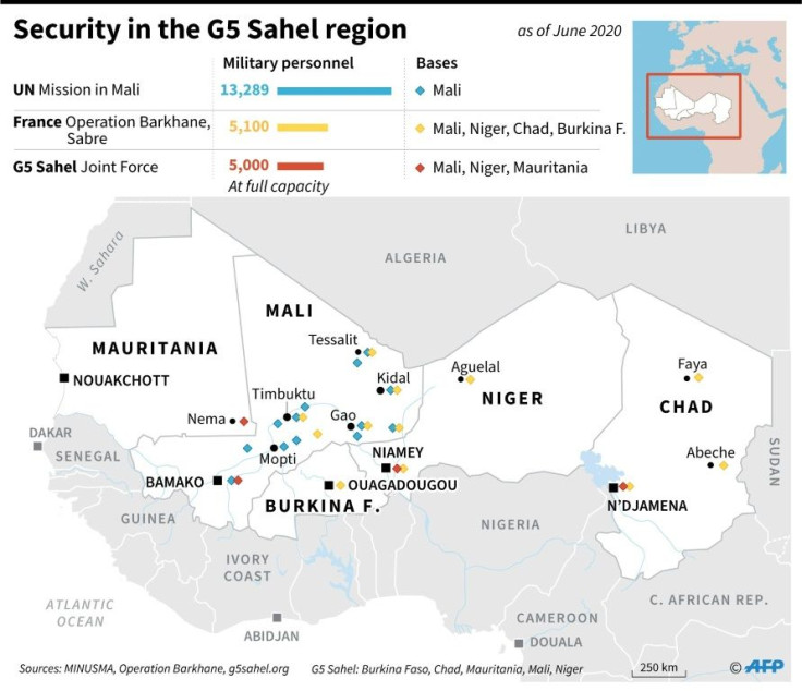 UN, African and French forces in the G5 Sahel region, as of June 2020