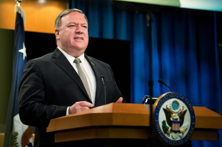 US Secretary of State Mike Pompeo defnds the administration's stance on Russia at a news conference