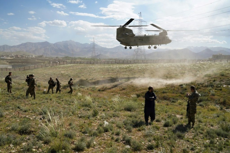 A US military Chinook helicopter seen in June 2019 in Afghanistan, where reports say Russia has offered bounties to target US-led forces