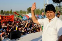 Former Bolivian president Evo Morales takes part in a meeting in Argentina in support of MAS candidate Luis Arce in March 2020
