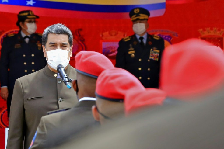 Venezuela's President Nicolas Maduro addressing a military ceremony in Caracas