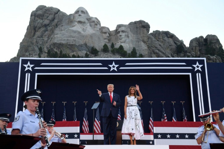 US President Donald Trump, shown here with First Lady Melania Trump, said little about the coronavirus during his remarks at Mount Rushmore