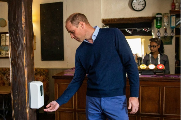 Britain's Prince William dutifully used hand sanitiser during a visit to a pub