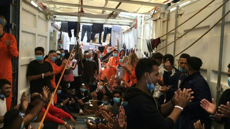 IMAGES Migrants on board the Ocean Viking explode with joy after Italy said they would be authorised to land in Sicily. The rescue ship, operated by French NGO SOS Mediterranee, is now heading for the port of Porto Empedocle where it expects to arrive by 