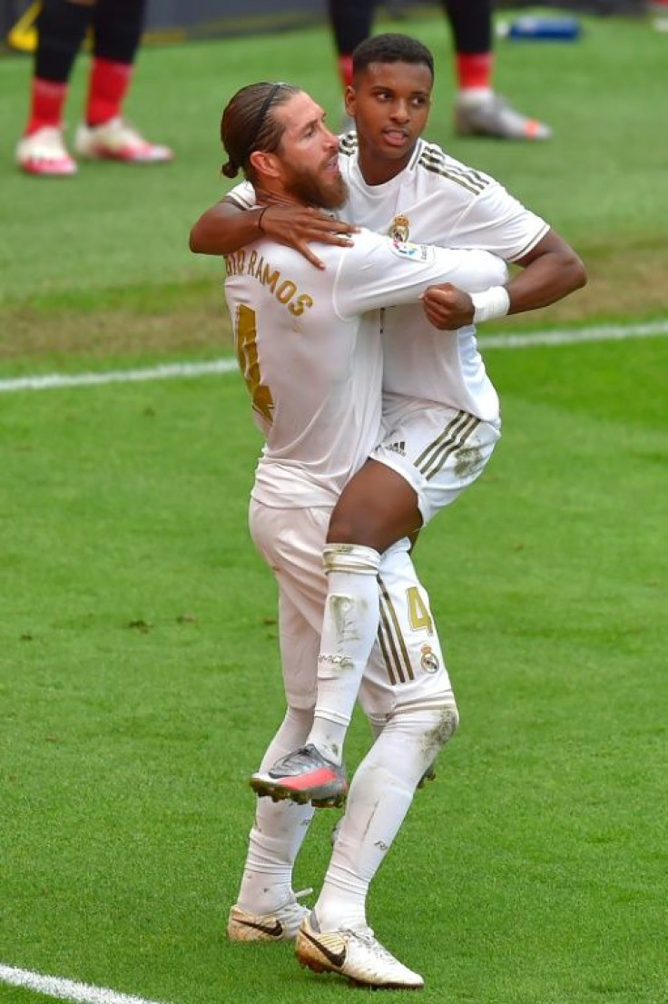 Title gets closer: Sergio Ramos celebrates his goal with Rodrygo