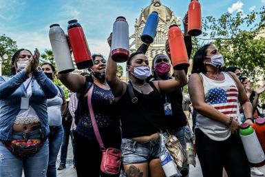Women take part in a protest against violence in Medellin, Colombia, in June 2020