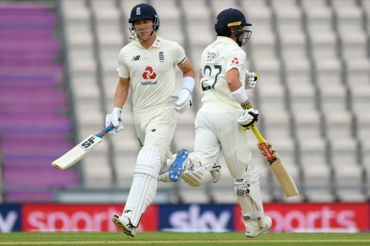 England's Joe Denly and Rory Burns bat on the opening day of the first West Indies Test