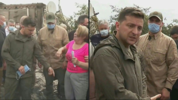IMAGESPresident Volodymyr Zelensky arrives in the fire hit Lugansk region in eastern Ukraine, where five people died and more than 120 houses were incinerated, close to the front line of fighting between the separatists and Ukrainian forces.