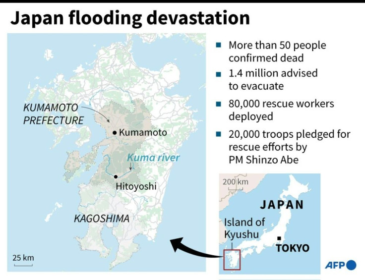 The flooding has mainly hit the island of Kyushu in Japan's south west