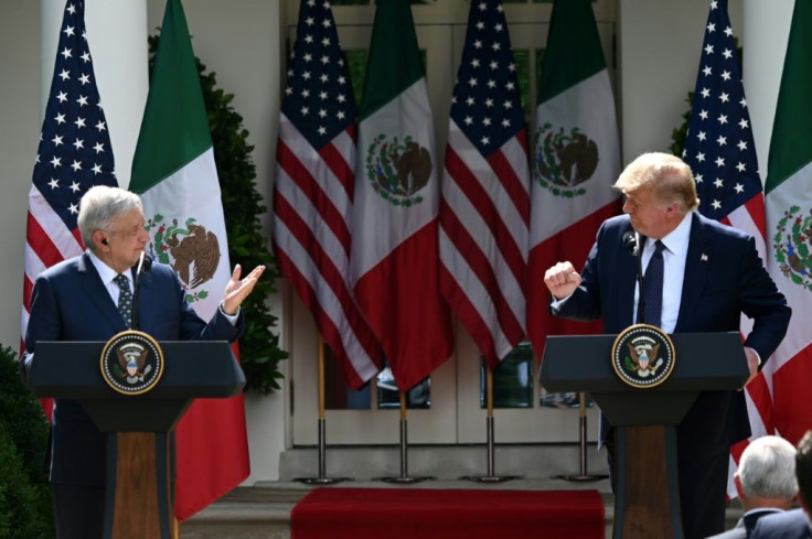 US President Donald Trump and Mexican counterpart Andres Manuel Lopez Obrador hold a joint press conference in the Rose Garden at the White House July 2020
