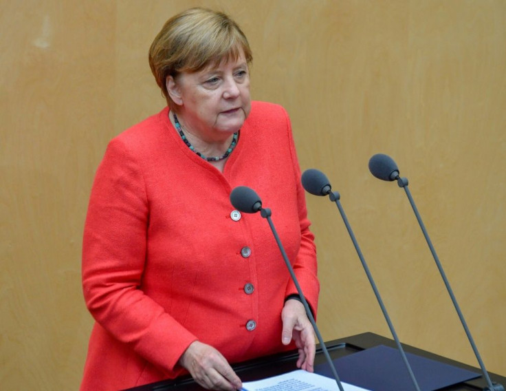 A mid-level employee in the press office of German Chancellor Angela Merkel, who is pictured here on July 3, 2020, stands accused of working for an Egyptian intelligence service