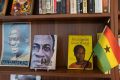 Books by author Kwame Nkrumah are displayed on a shelf in the Library of Africa and the African Diaspora (LOATAD) in Accra