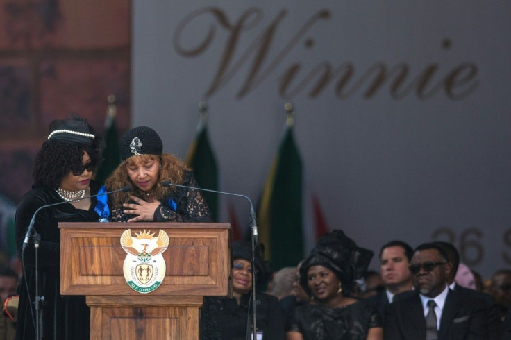 Zindzi Mandela, left, and her sister Zenani Mandela-Dlamini, at the funeral of their mother, Winnie Madikizela-Mandela in April 2018