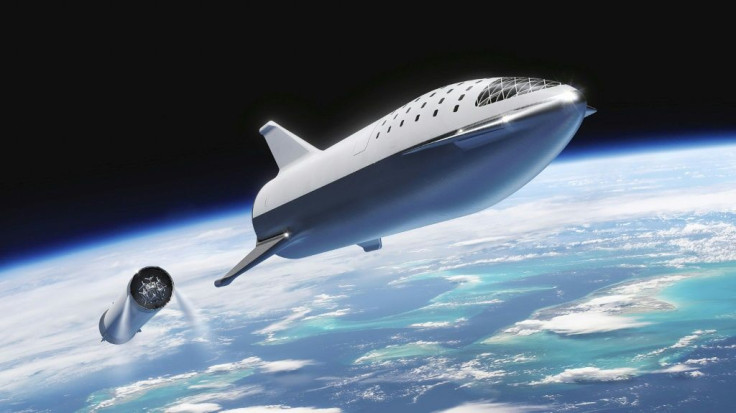 An artist's illustration of SpaceX's Starship spacecraft and Super Heavy rocket (collectively referred to as Starship) which the company says will one day carry both crew and cargo to Mars