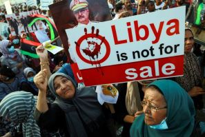 Haftar supporters protested in Benghazi earlier this month against Turkey's involvement in Libya