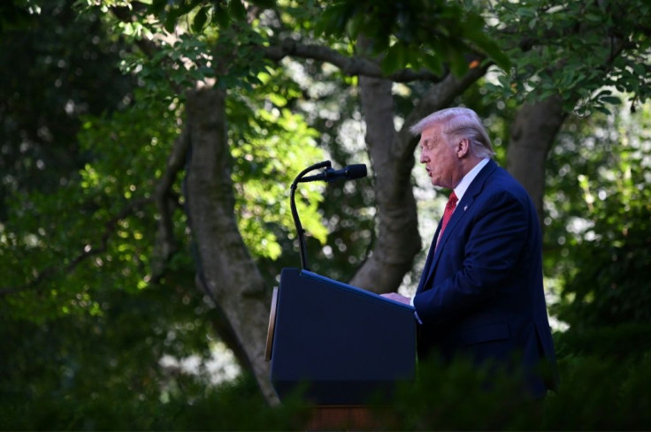 US President Donald Trump announces new action against China in a news conference in the Rose Garden of the White House