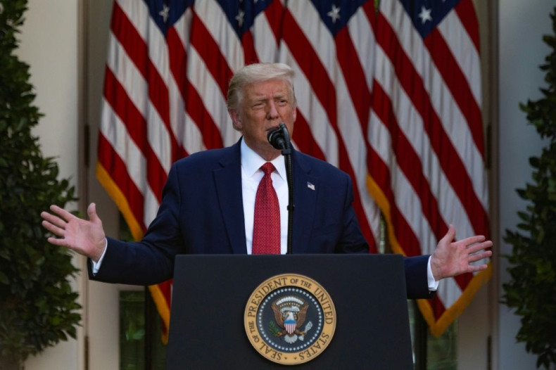 Donald Trump stood at the presidential podium in the White House Rose Garden on on July 14, 2020 and unleashed a torrent of criticism on his Democratic opponent, turning the press conference into a campaign event